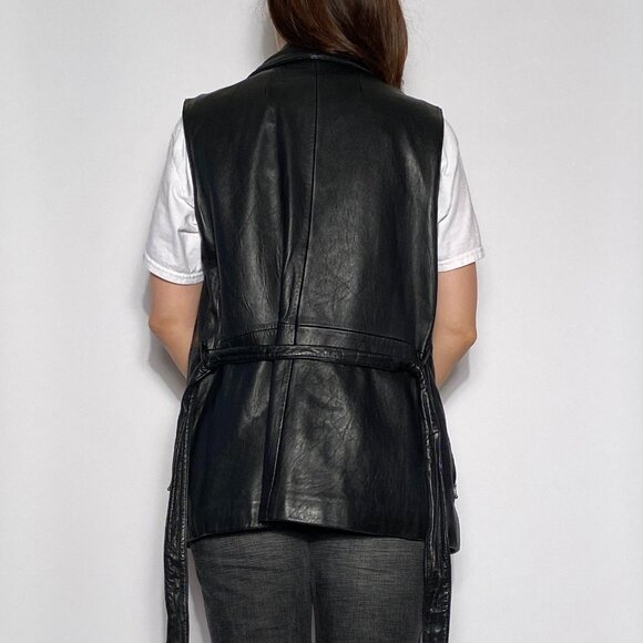 Vintage 1990s REAL LEATHER Long Tunic Motorcycle Biker Zip Up Vest! Medium - Picture 7 of 8